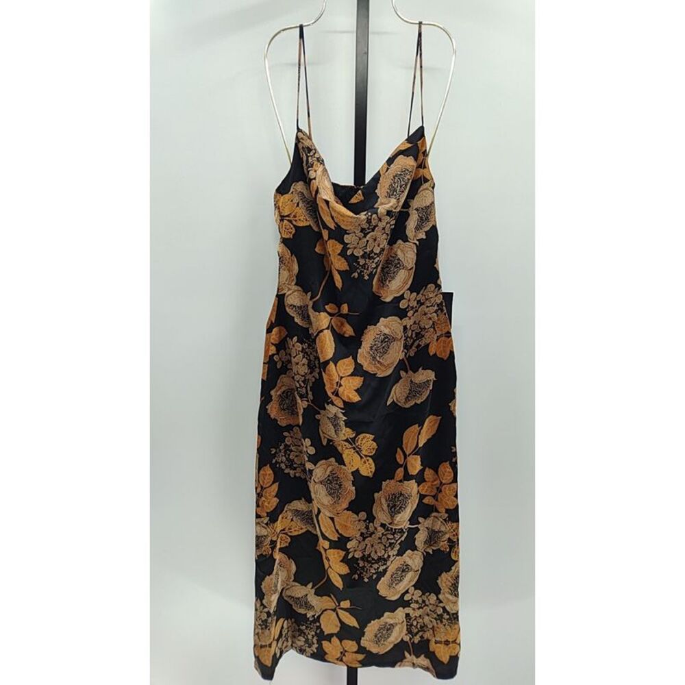 Lulu's Black Slip Dress with Gold Floral Print
